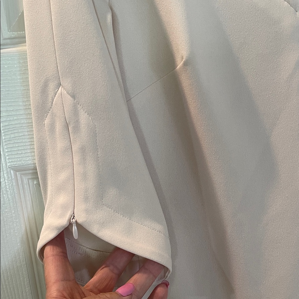 Light Blush Midi Dress with Notch Neck and Zip Sleeves Size 4 Neutral - Picture 11 of 16